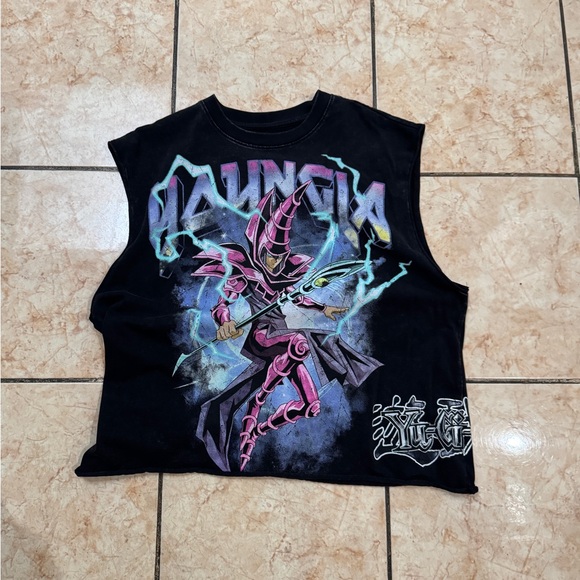 YOUNGLA X YU-GI-OH Black Graphic Sleeveless Top - Picture 1 of 2